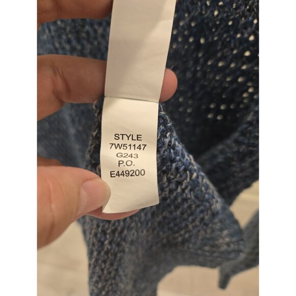 Lucky Brand Womens Sweater Open Knit Split Back Blue Heather Pullover Size L - Picture 8 of 9